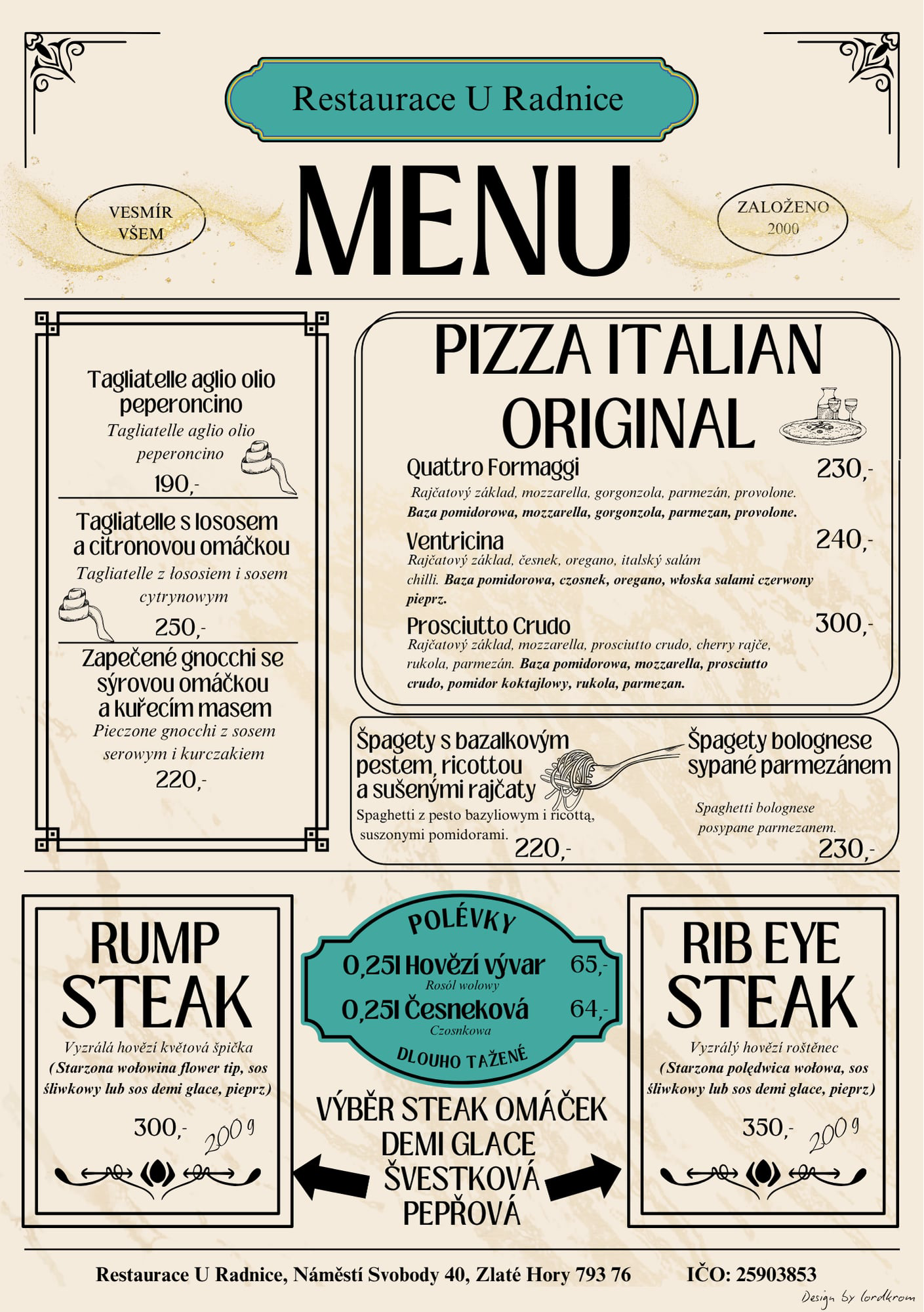 Restaurace U Radnice Zlaté Hory - Jídelní lístek