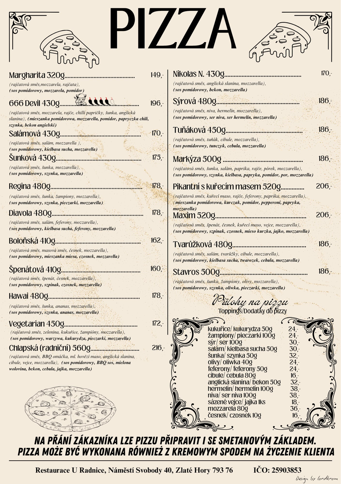 Restaurace U Radnice Zlaté Hory - Jídelní lístek