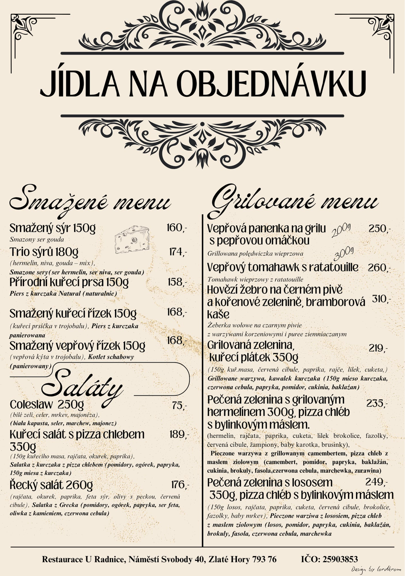 Restaurace U Radnice Zlaté Hory - Jídelní lístek
