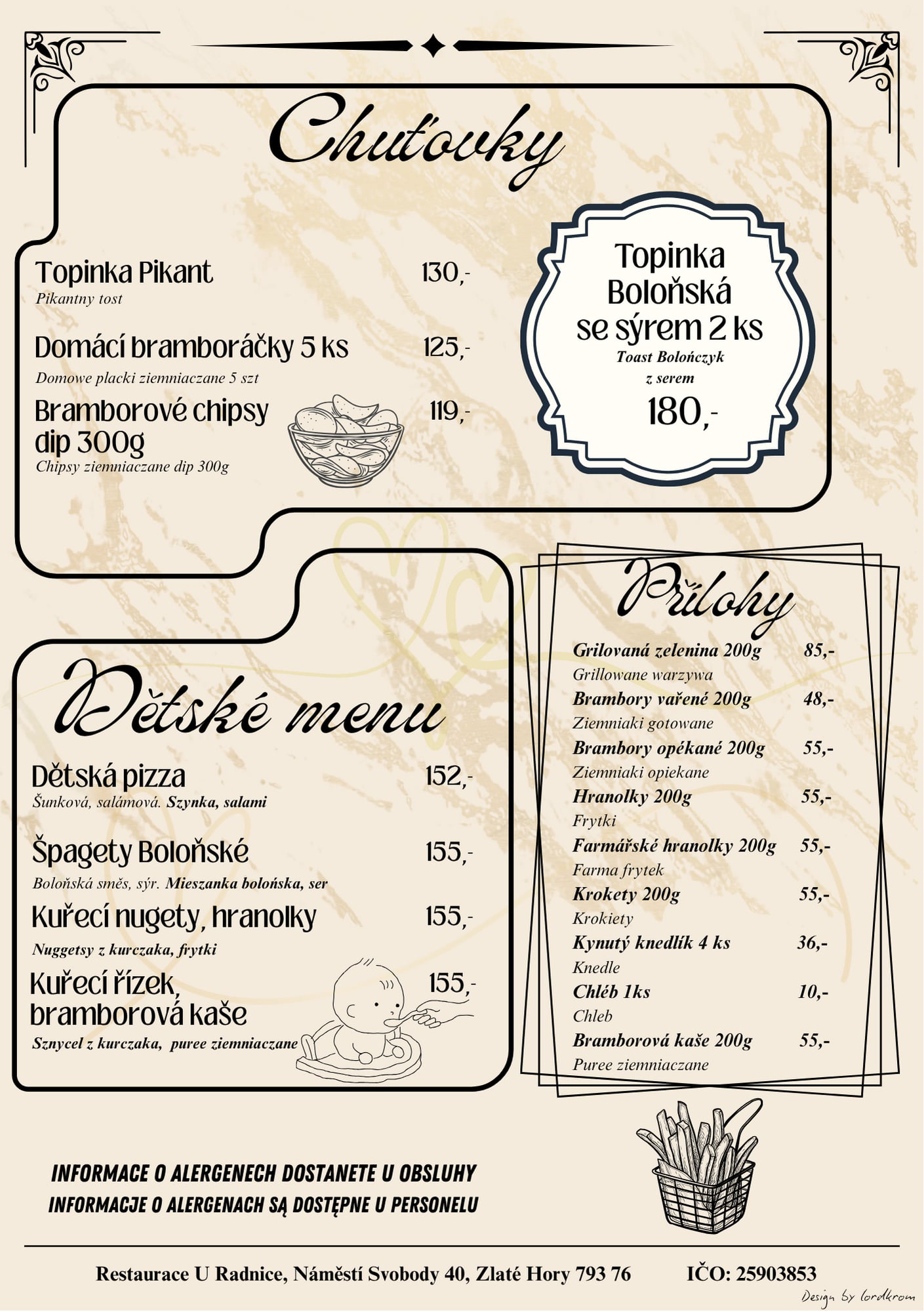 Restaurace U Radnice Zlaté Hory - Jídelní lístek